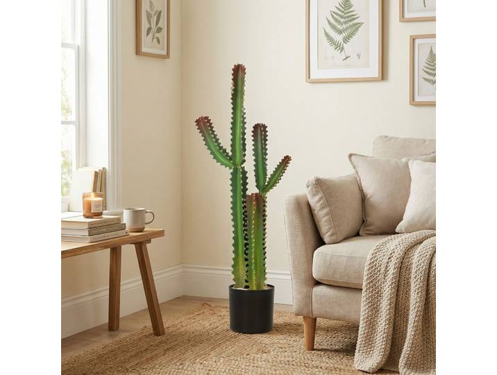 HOMCOM Cactus Artificiel 111cm en Pot Vert Maison/Bureau