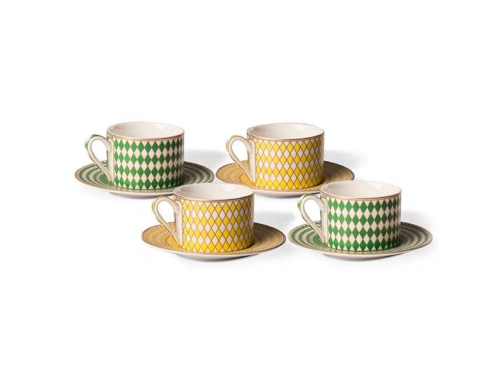 POLSPOTTEN - Chess Teetasse matt glasiert, grün / gelb / gold (4er-Set)