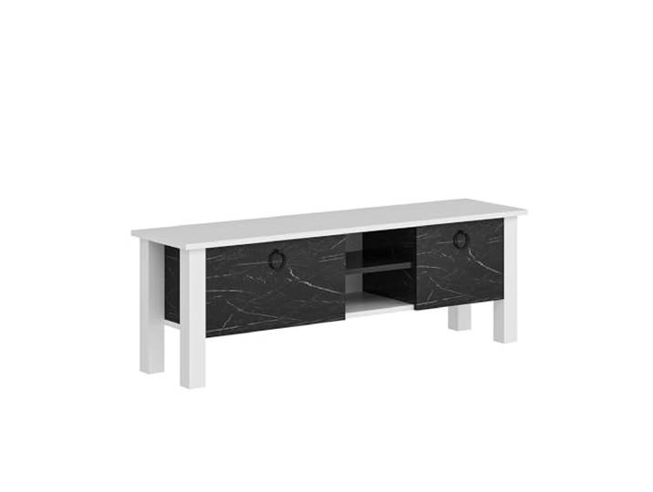 Hanah Home Moderner TV-Ständer mit zusätzlichem Stauraum, 140 cm, Weiß & Schwarz, 100% melaminbeschichtete Spanplatte Stilvolles Marmor-Design, mehrere Ablagen