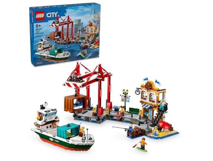 LEGO City Seaside Harbor mit Frachtschiff-Spielzeug, Modellcontainerkran und Boot mit 8 Minifiguren inklusive, Bauset für Jungen und Mädchen ab 8 Jahren, Kinder-Geschenkidee, 60422