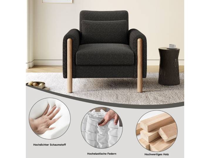 Chaise accoudoir moderne avec coussin épais Fauteuil simple confortable avec rembourrage souple Fauteuil relax pour salon