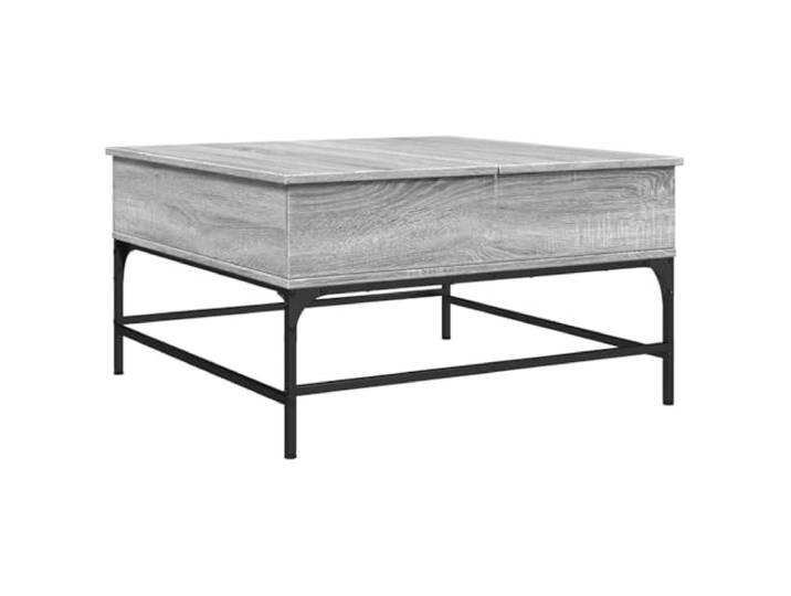 KUTYWEXFM Couchtisch 80x80x45 cm Wohnzimmertisch Grau Sonoma Metall Moderner Wohnzimmertisch mit 2 versteckten Fächern, robuster Konstruktion und bodenschonenden verstellbaren Füßen.