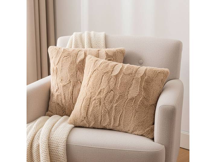 2er-Set Kuschelkissen 45 x 45 cm, sandfarbe