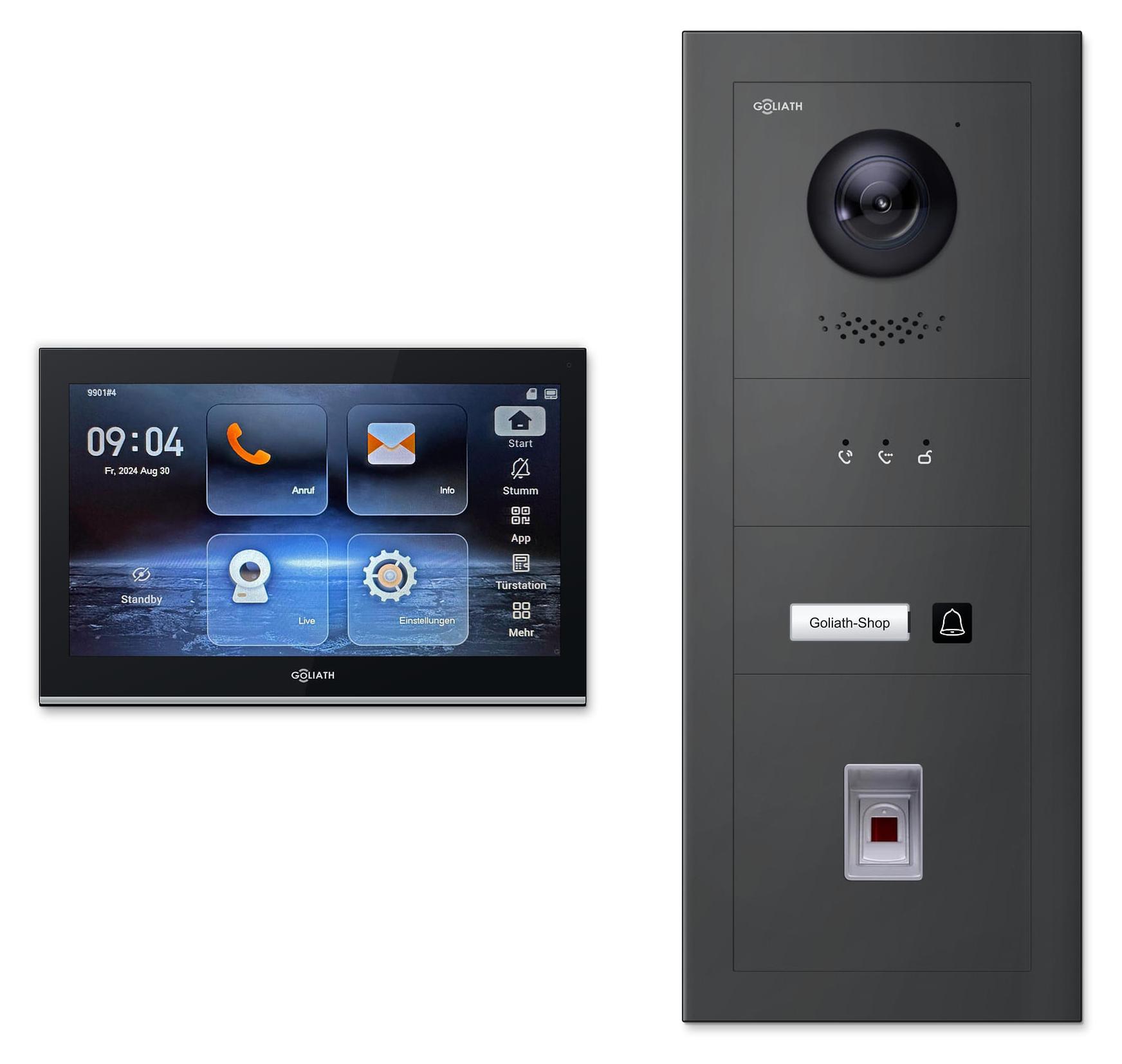 Goliath IP-Video-Türsprechanlage GL-IPH130M für 1 Familie - Fingerprint, Anzeigemodul : 1 Monitor : 10 Zoll Schwarz : Anthrazit : Unterputzdose Monitor Anzahl: 1 Monitor Monitor Farbe: 10 Zoll Schwarz Montage: Unterputzdose Türklingel Farbe: Anthrazit