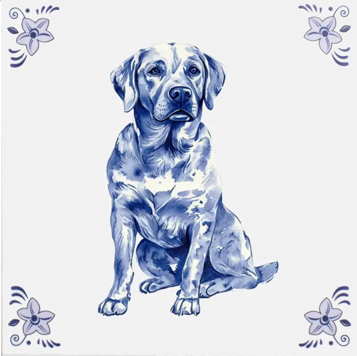 Delfts blauw wandbord Labrador - Decoratieve wanddecoratie
