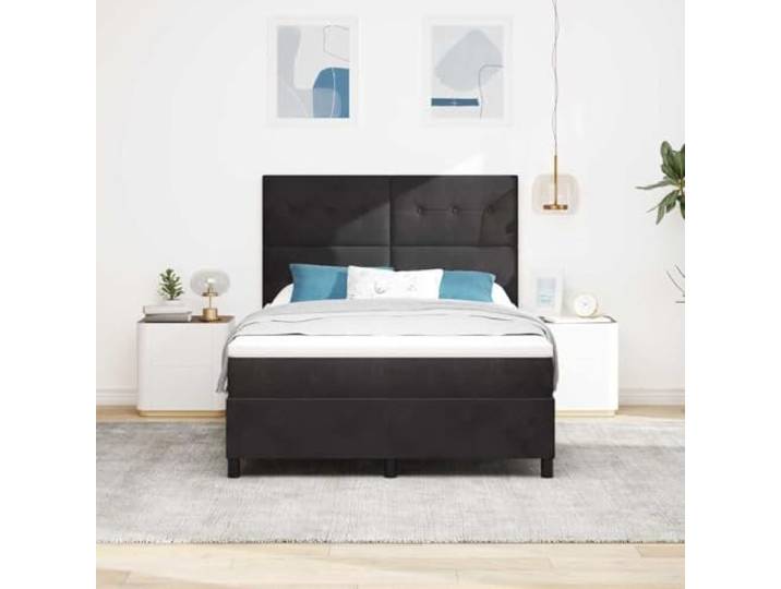 KTHLBRH Boxspringbett schwarz 140 x 200 cm Samt Kopfteil verstellbar, 2 Höhen, technisches Holz, Kiefer massiv, einfache Montage