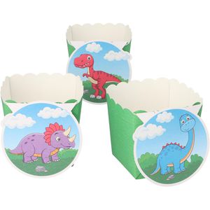 Papstar Muffinförmchen Backförmchen Dino, aus Karton, 7 x 7 cm, fettdicht, grün, mit Motiv, 6 Stück