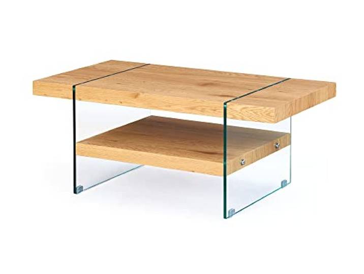 Inter Link - Couchtisch - - Wildeiche Nachbildung - Glas - Benina, 110 x 60 x 45,5 cm, Braun