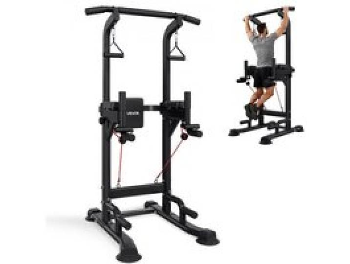 VEVOR Barre de Traction Autoportante Capacité 150 kg, Chaise Romaine Hauteur et Dossier Réglables, Tour de Musculation Dips Pompes Relevés de Jambes Tirage Inversé, Station Entraînement Domicile