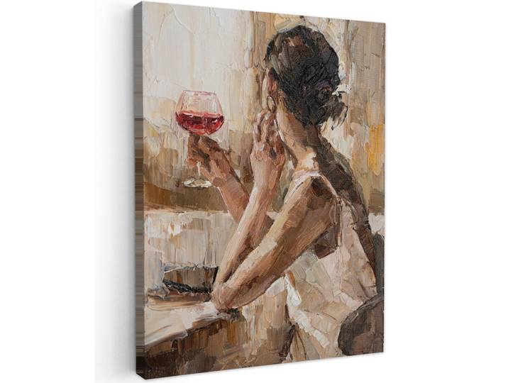 MuchoWow Leinwandbild - Ölgemälde - Frau - Wein - 60x80 - Gemälde, Hellbraun, Textil, Kiefer, Abstrakt, Rechteckig, 60x80 cm, gerahmt, Bilder & Rahmen, Bilder, Wandbilder