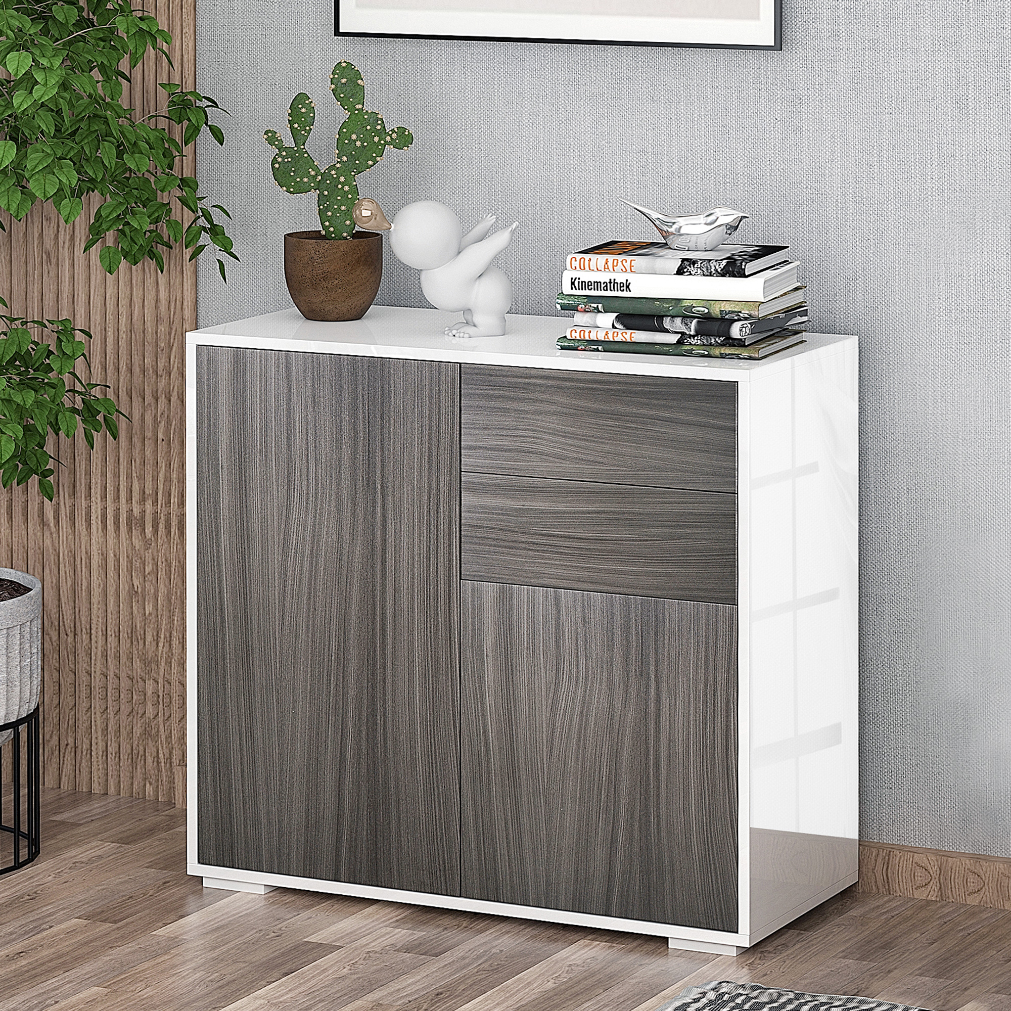 Homcom Credenza Multiuso Moderna con 2 Cassetti e 2 Armadietti, Apertura a Pressione, Mobile per Soggiorno, Cucina, Ufficio Aosom Italy