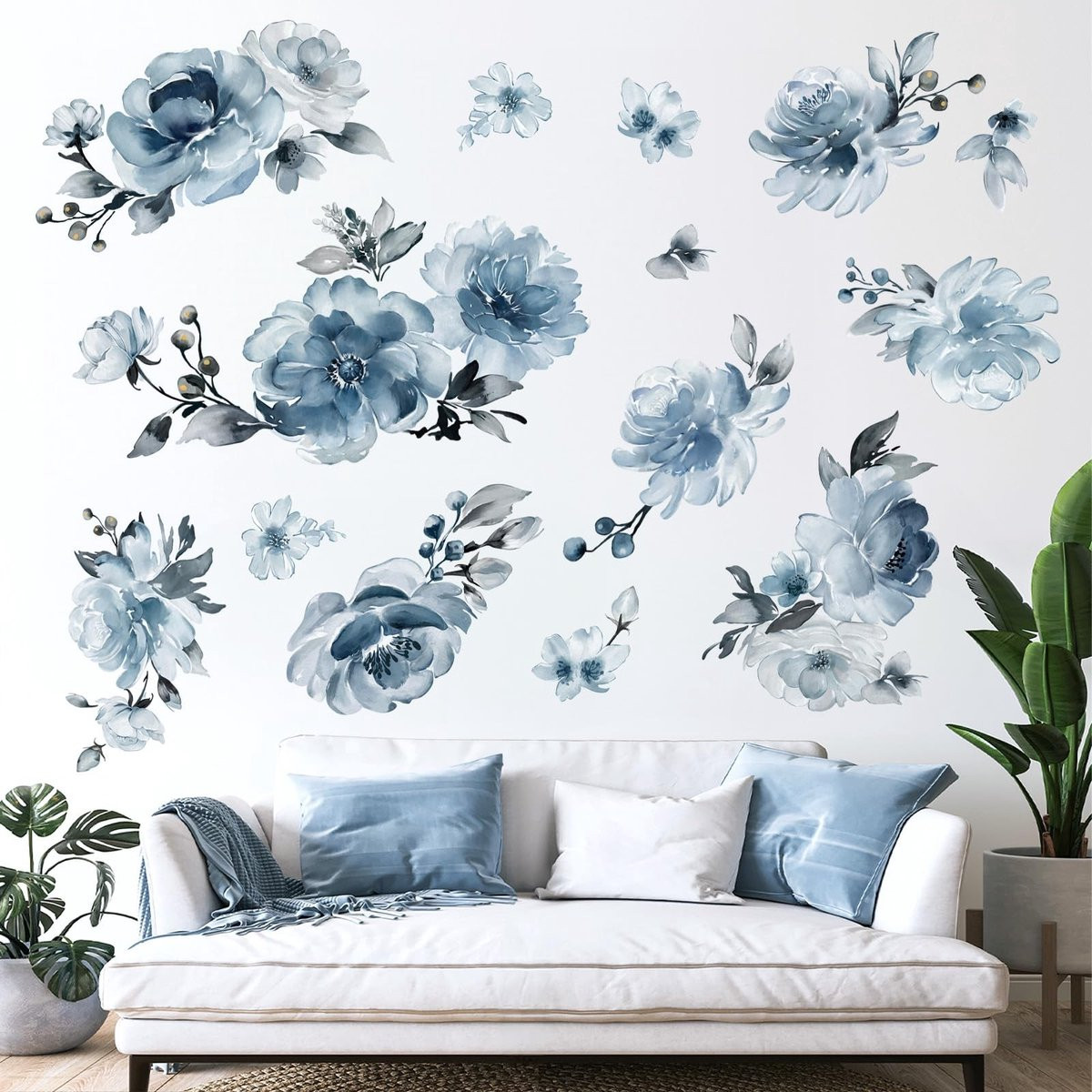 Dailygoody Waterdichte Bloemen Muurstickers - Blauw