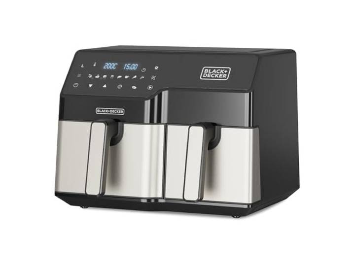 BLACK+DECKER- Friteuse à Air Double 2500W Capacité Totale 9L 8 Programmes Prédéfinis Écran Tactile Digital Température Réglable 80-200ºC Double Cooking Tech