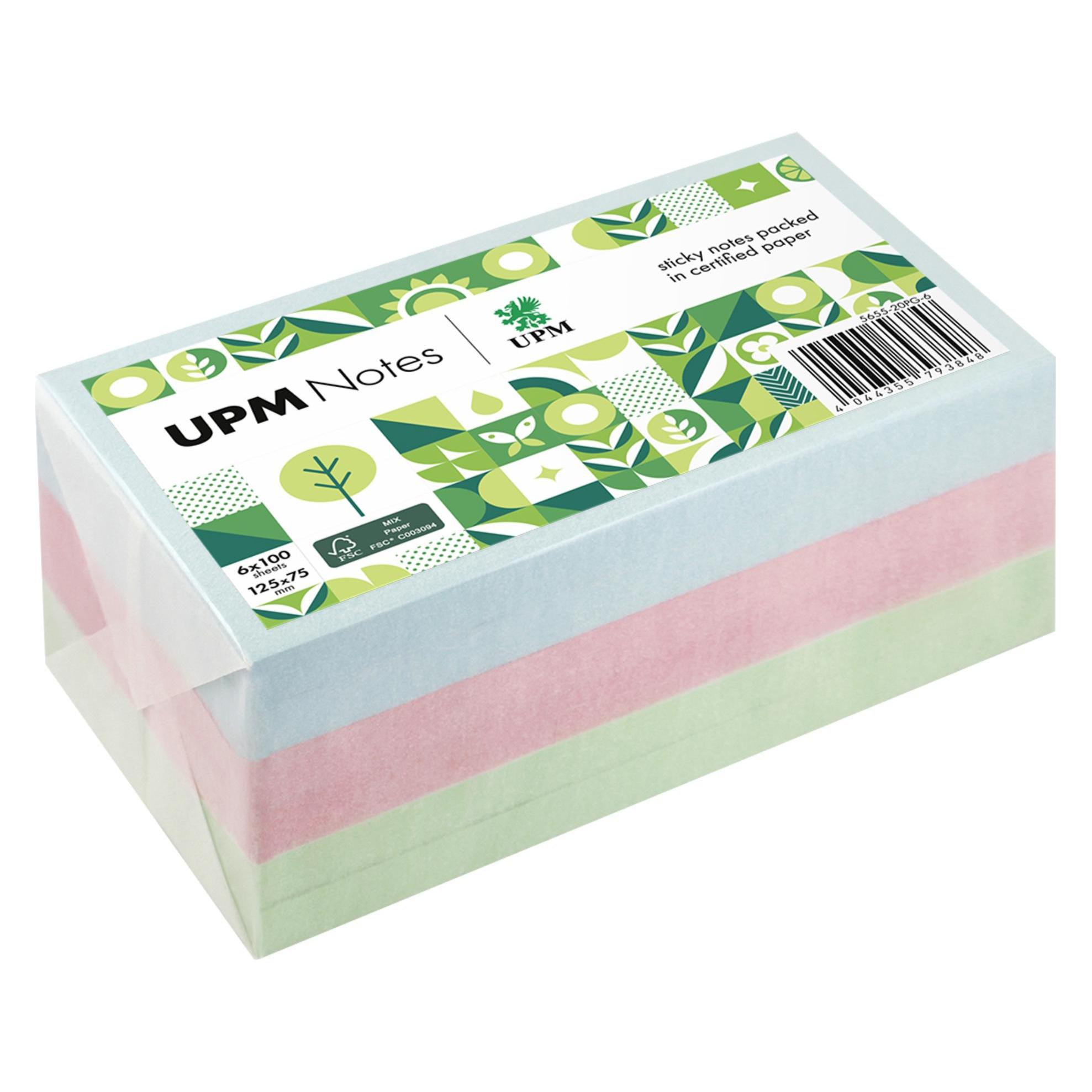 UPM Notes Haftnotiz 5655-20PG-6 Pastell 125x75mm 100Bl. sort. 6St. (125 x 75 mm) (5655-20PG-6)