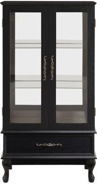 Clihome Lighted Curio Cabinet with Glass Doors, Adjustable Shelves, 2 Door Wine Cabinet Display Cabinet with LED Light