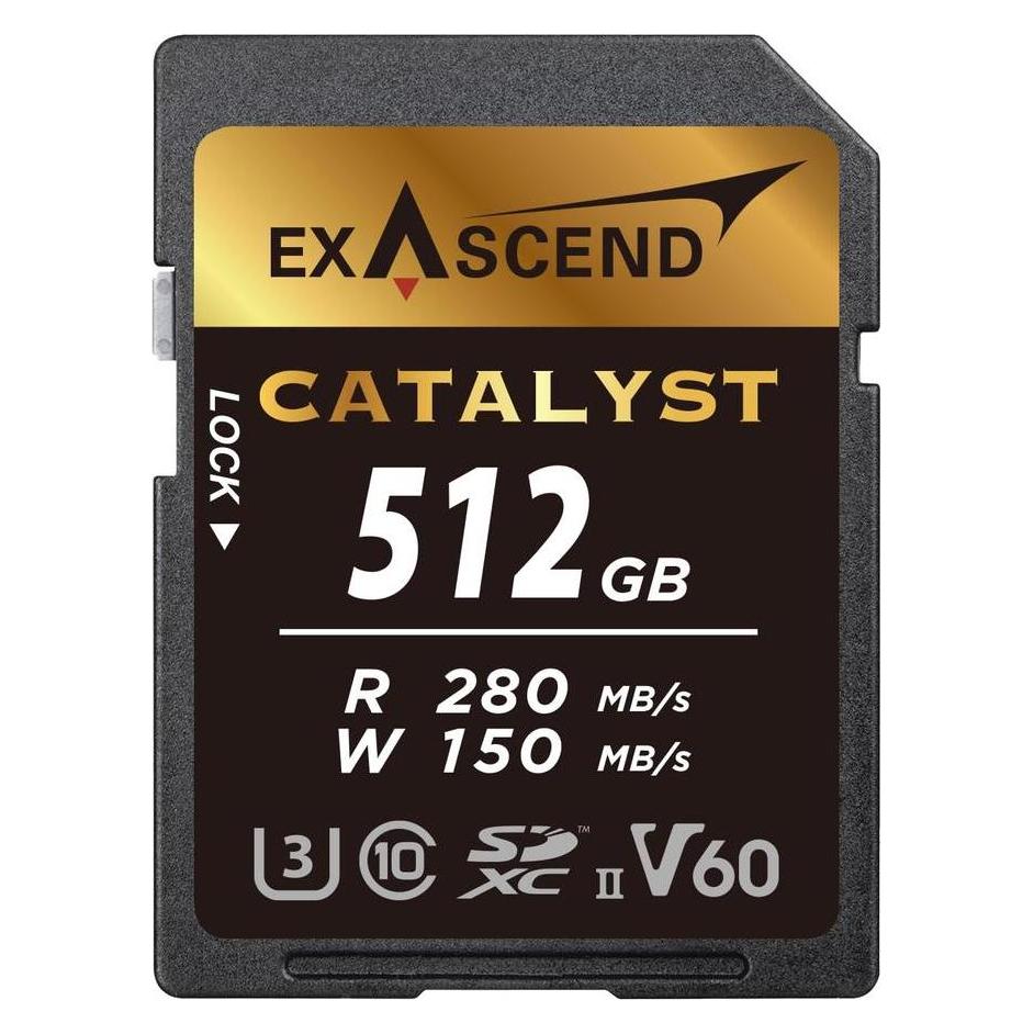 Exascend SDXC-Card 512GB UHS-II V60 R280/W100 Catalyst Serie (Neuheit) (512 GB, SDXC, U3, UHS-II) (EX512GSDV60)