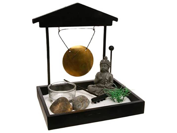 Zen-Garten Boeddha met gong op plaat