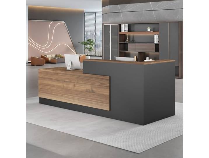 UKETO Moderne Empfangstheke aus Holz - L-Form Empfangstresen für Büros multifunktionaler Empfangstisch mit großzügigem Stauraum Geeignet für Büros Rezeptionen Hotels (Links hoch-A, 160CM)