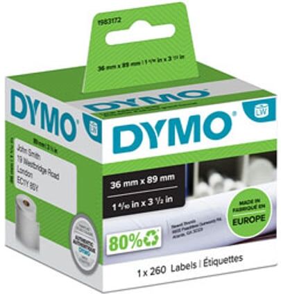 Dymo 1983172 Etiqueta de endereço texto preto sobre branco  36x89mm