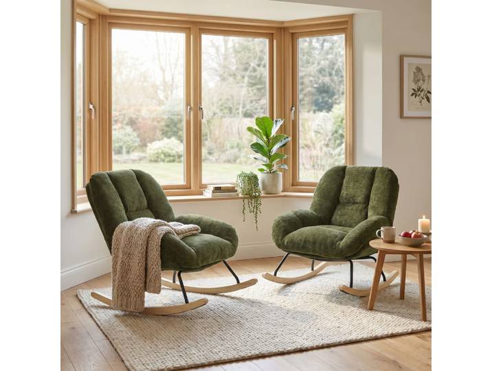 Lot de 2 fauteuils à bascule scandinaves en chenille vert