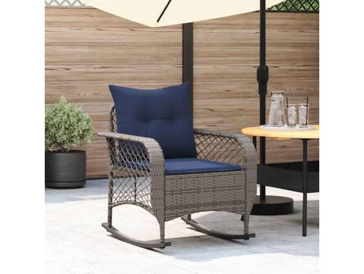 ZQQLVOO Garten-Schaukelstuhl mit Kissen Grau Poly Rattan PE-Rattan, wetterbeständig, Stahlrahmen pulverbeschichtet, Kissenbezug abnehmbar, Gummiband für Stabilität