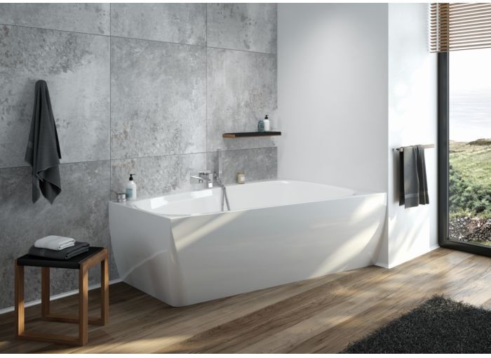 Hoesch iSENSI Badewanne 3960.010 180x120cm, rechts, weiß, 275 l, Überlaufbefüllung, chrom