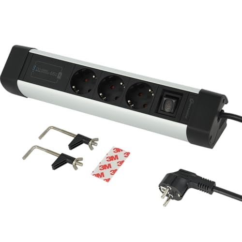 Electraline 62589 Aluminium bureau stekkerdoos met 3 stopcontacten en 1 USB-C PD 65W poort