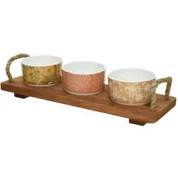 MARELIDA Tapas Set Servierset Servierplatte mit 3 Schalen Dipschalen Porzellan Fingerfood