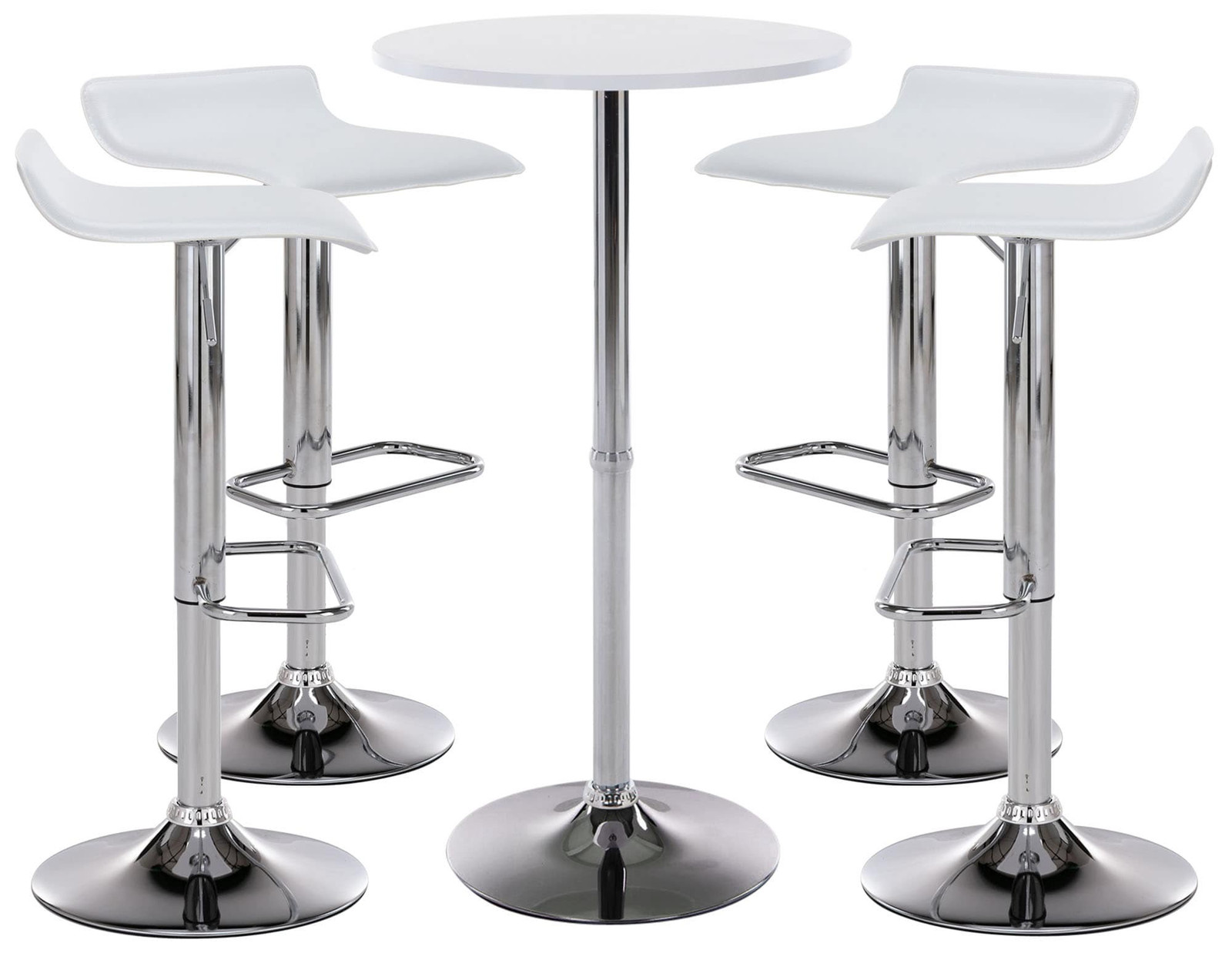 CLP Bartisch-set Esberg I: Ronde bartafel en 4 barkrukken met kunstlederen bekleding, wit