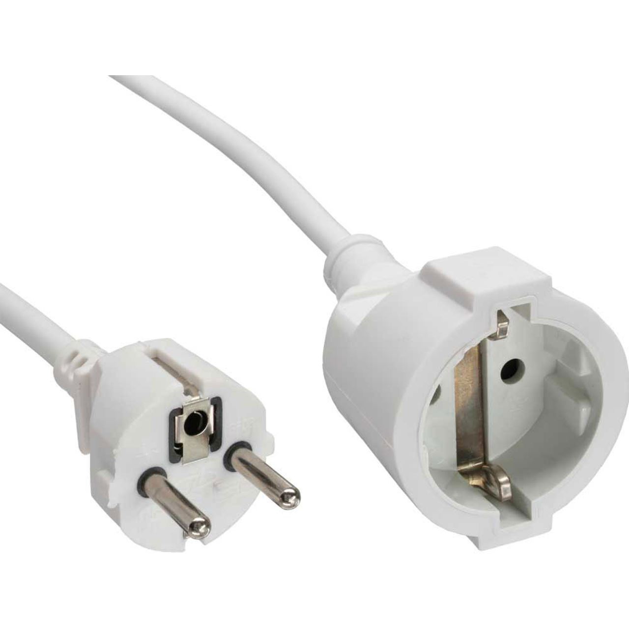 2.00m InLine Verlängerungskabel Schutzkontakt Stecker auf Schutzkontakt Buchse Weiß Kindersicherung