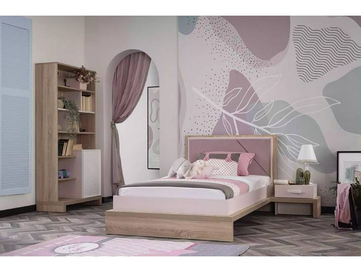 Xlmoebel Einzelbett Rosa Holz-Bettrahmen für Kinderzimmer mit hochwertiger Verarbeitung (Einzelbett, Kinderbett), Hergestellt in Europa