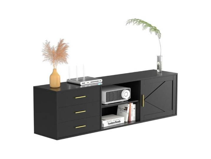 HOMAVO Meuble TV court 160 x 45 x 35 cm Noir