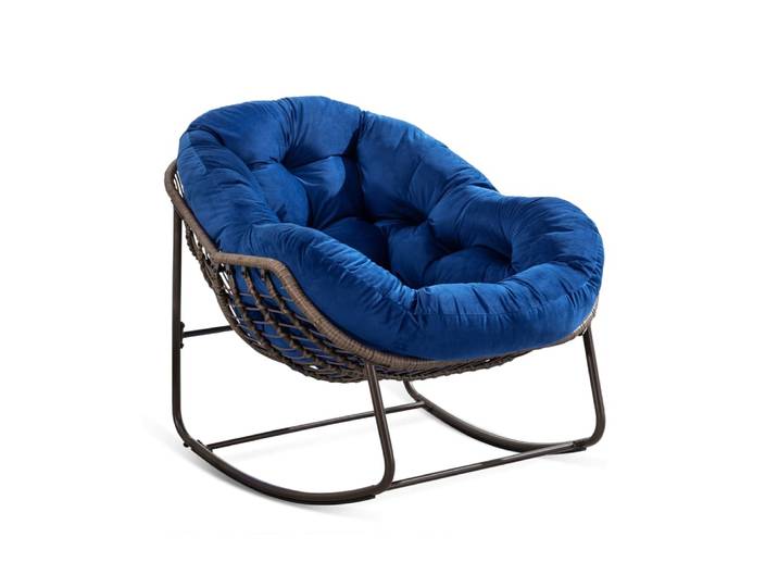 Fauteuil à bascule en rotin extérieur, avec coussin rembourré, marine