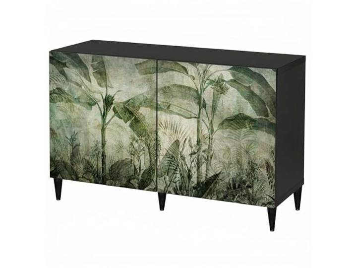 LUMASOUL Kommode mit Türen mit Motiv - 120x75 cm Design Sideboard für Wohnzimmer & Schlafzimmer - Dekorative Kommode Flur aus MDF - Weiß/Schwarz/Braun Korpus - Blätter