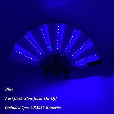 Inspired Finds LED Neon Folding Rave Fan Luminous Party Hand Fan For Festivals & Events 13in On Flash Azure Flash Fan