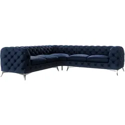ECKSOFA Chesterfield Laura Marineblau Samt