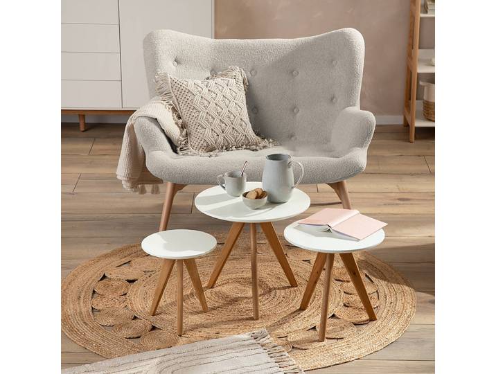 Beistelltisch Past Past I 3-teilig Ø 48cm Braun/Weiß/Braun/Weiß