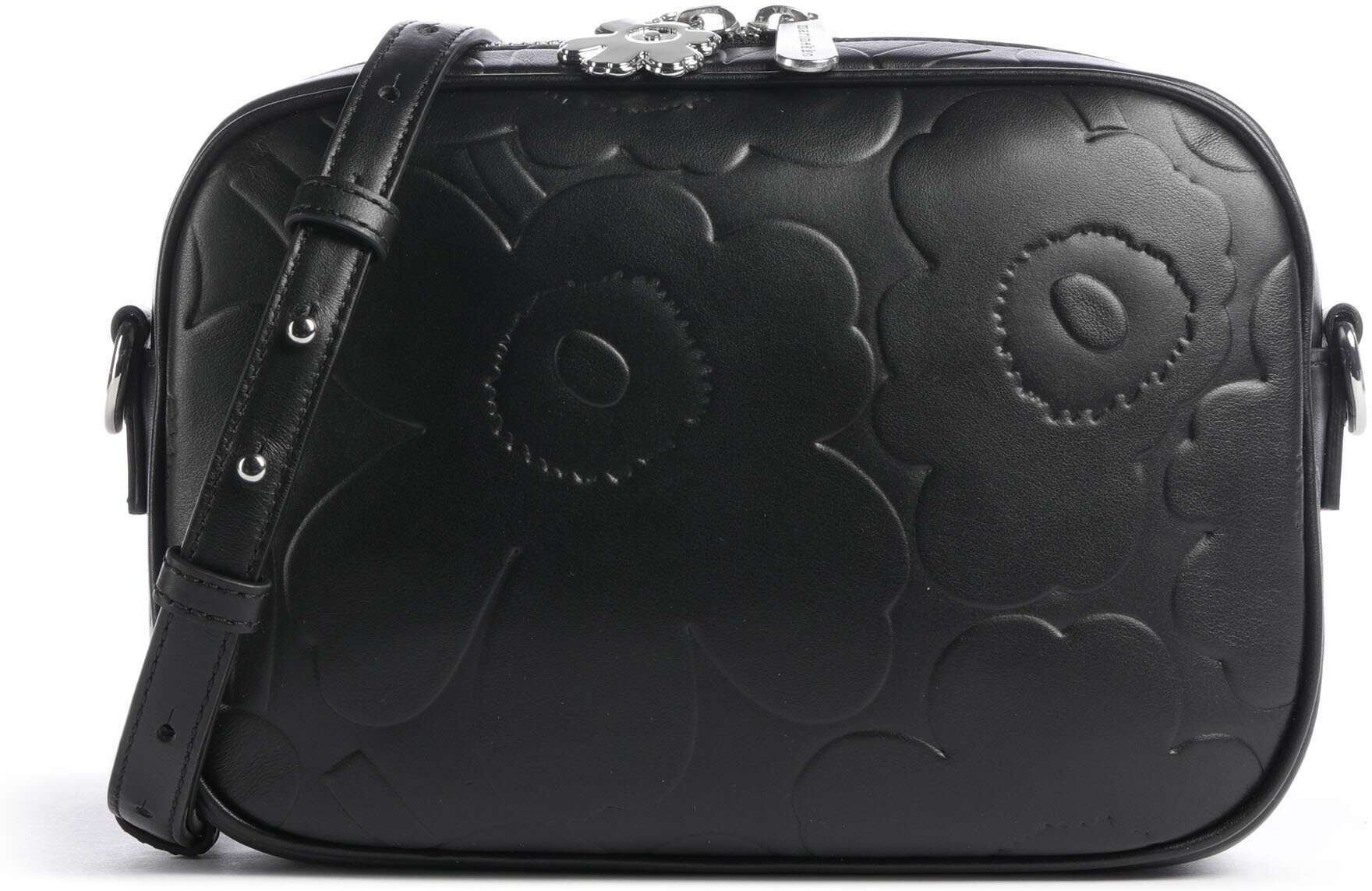Marimekko Gratha Unikko Umhängetasche aus Leder, schwarz
