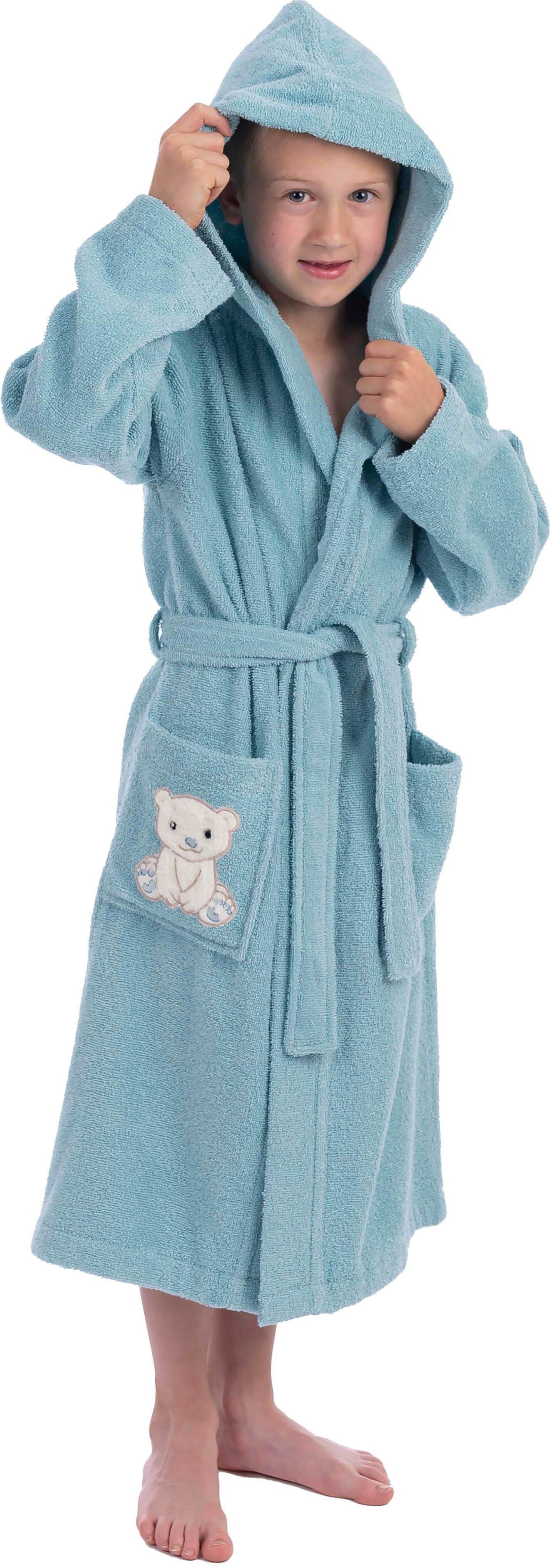 Kinderbademantel WEWO FASHION "8030" Gr. 92, blau (gletscher), L:58cm, Frottier, Hausmäntel, Eisbär