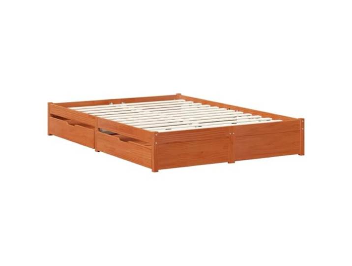 KTHLBRH Bett aus Massivholz Kiefer mit Schubladen, Braun gewachst 2 Schubladen, robuste Latten, 200 kg Kapazität, einfache Montage