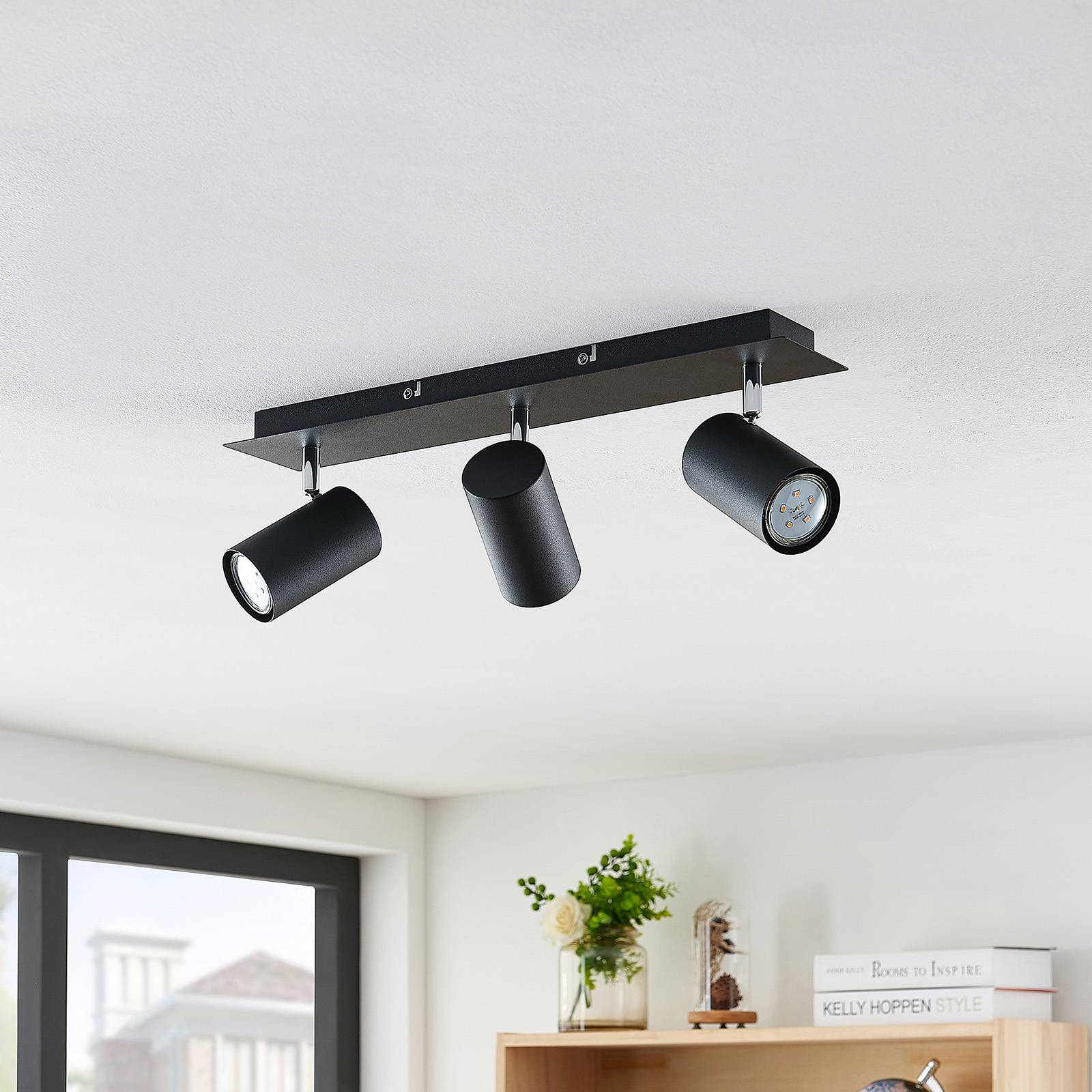 Lindby Deckenstrahler Joffrey, 49cm, schwarz, 3-flg., GU10 Joffrey Lindby, dimmbar, schwarz, für Wohn- / Esszimmer, Metall, Modern, Strahler