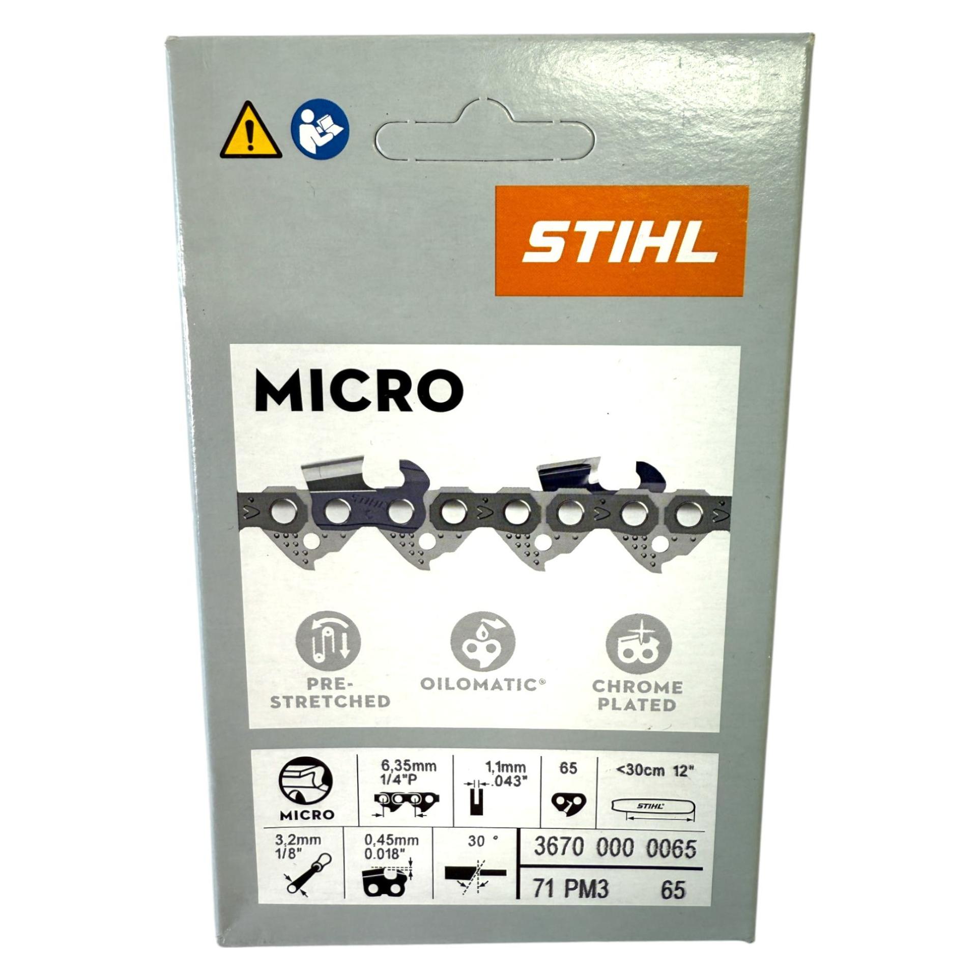 Stihl 2x 1/4" Picco Micro 3 (PM3) Sägekette 30 cm 1/4" P 1,1 mm 65 TG 2 Stück ( 2x 36700000065 ) (Kettensäge) (36700000065)