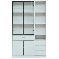 STILVORA Hochschrank aus Spanplatte und Glas, Weiß, 120x35x200 cm, LED