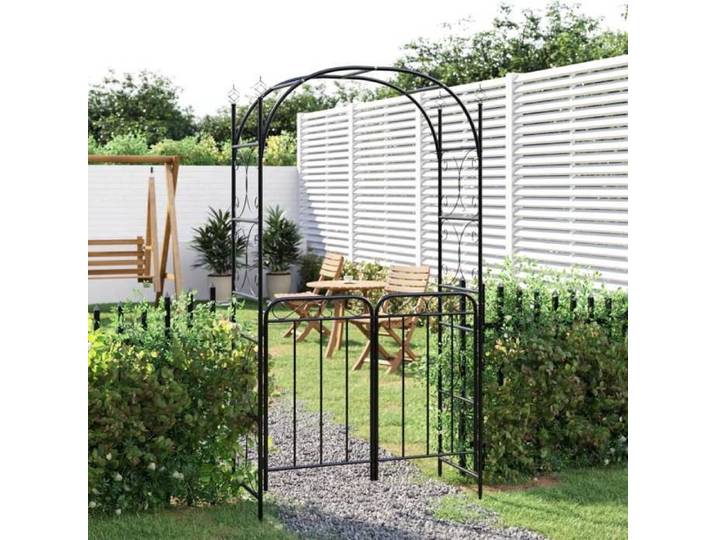 SOLDE Arche de jardin Contemporain avec portail noir 108x45x235 cm acier 442028