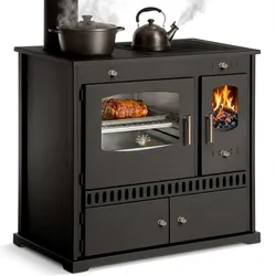 Küchenofen Holzherd ECO LUX INOX, Edelstahlbackfach, schwarz, linke Version