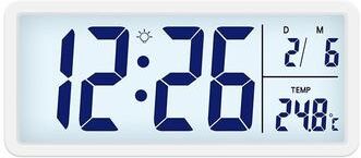 Inspired Deals 10 Inch Digital Wall Clock With Indoor Thermometer And Large LCD Display white