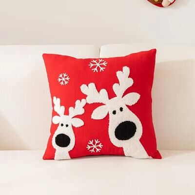 Inspired Finds Embroidered Christmas Pillowcase Decorative Cushion Cover For Sofa And Living Room Holiday Decor reindeer Faces