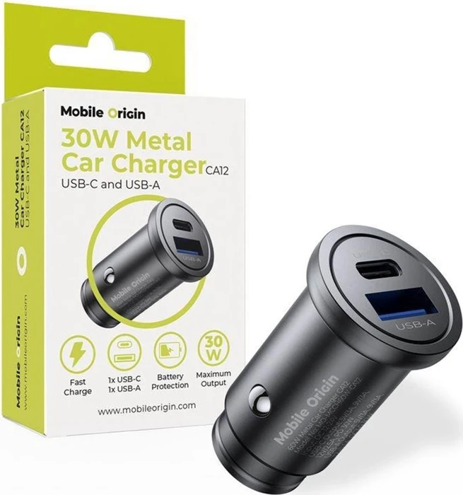 Mobile Origin Metal Car Charger 30W, CA12 USB-C USB-A