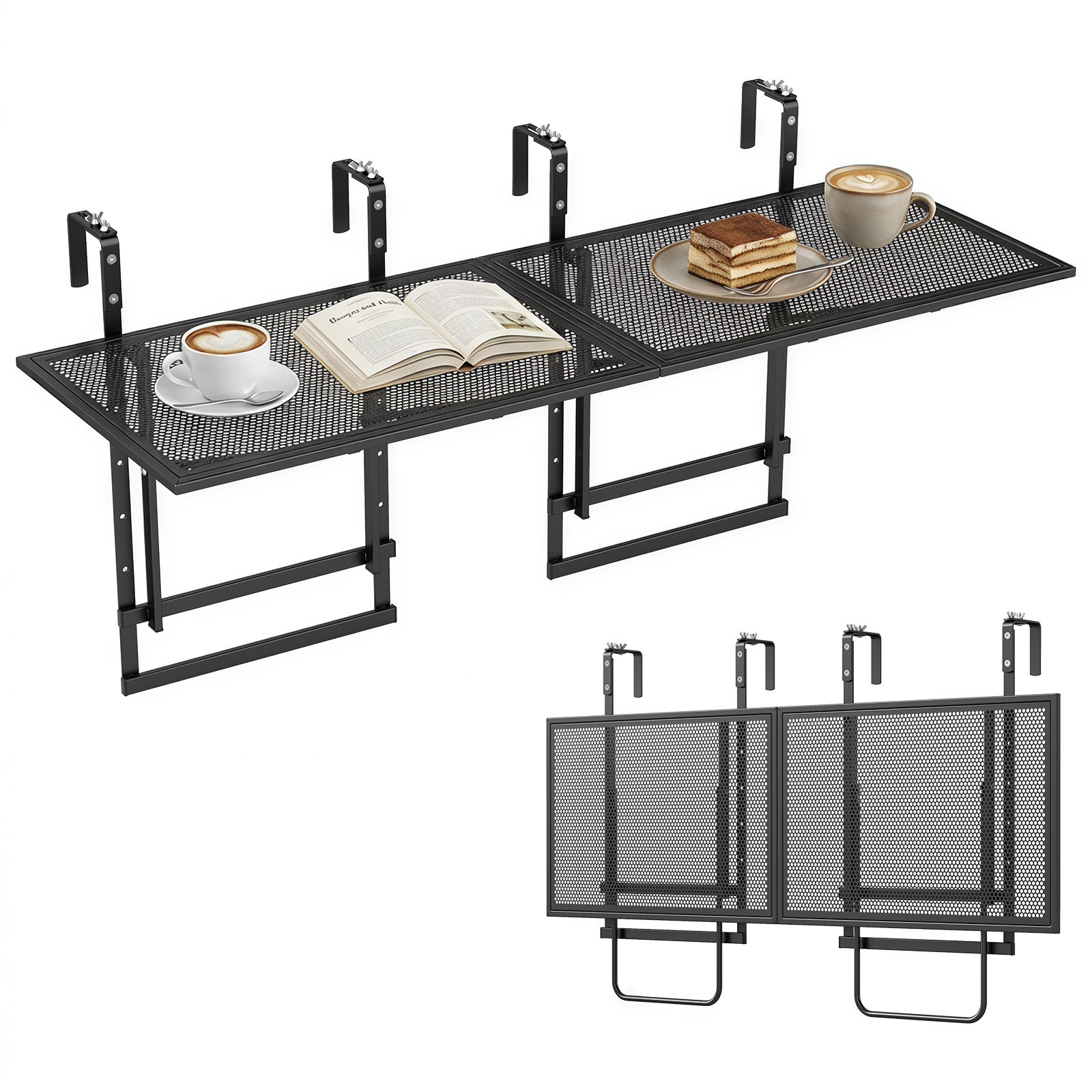 Costway 2-delige opvouwbare en hoogteverstelbare balkonhangtafel set