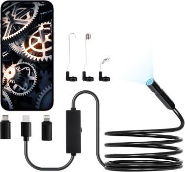 VEVOR Endoscoopcamera met 1920P HD-resolutie, 8 LED-lampjes, 2x zoom en 3 m kabel, Waterdicht IP67, Zwart